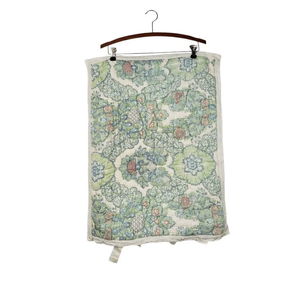 Pottery Barn Standard Pillow Cover Sham Pastel Floral Popcorn Quilted Blue Green